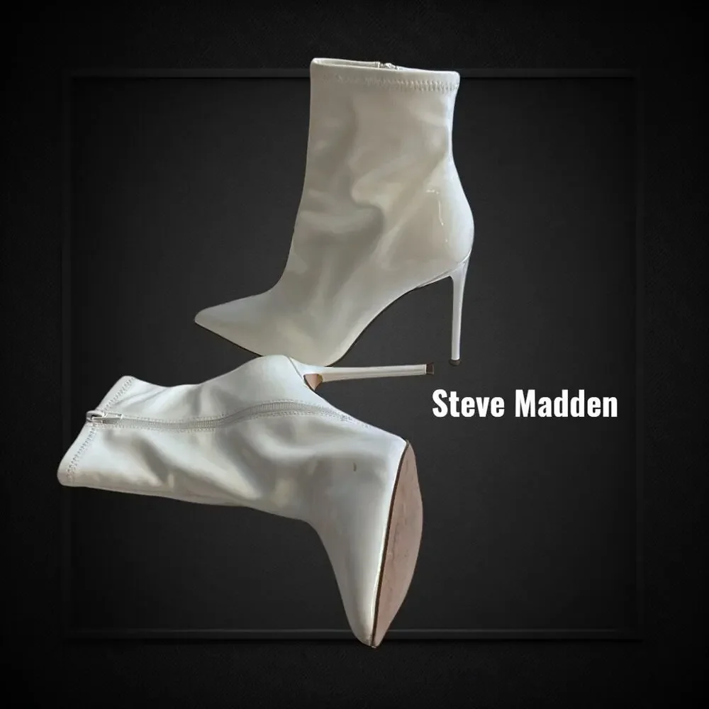 Steve Madden Women’s SZ‎ 7.5M White Patent Stiletto High Heels Side Zip